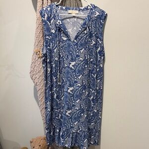 Blue Paisley Sleeveless V-Neck Dress